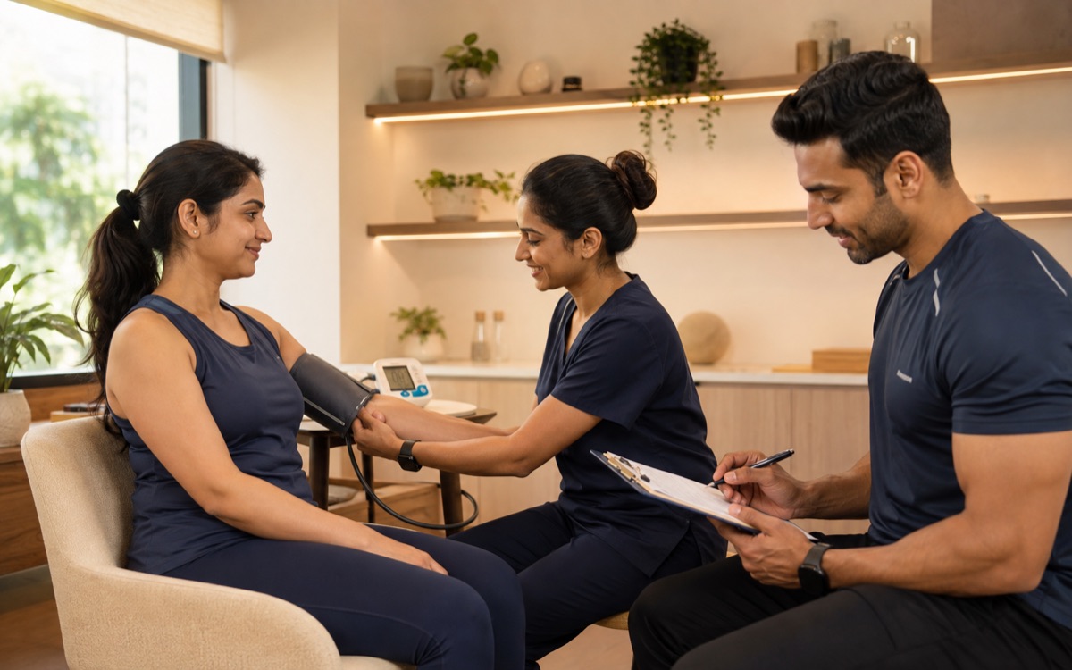 Participant completing a supervised health baseline assessment